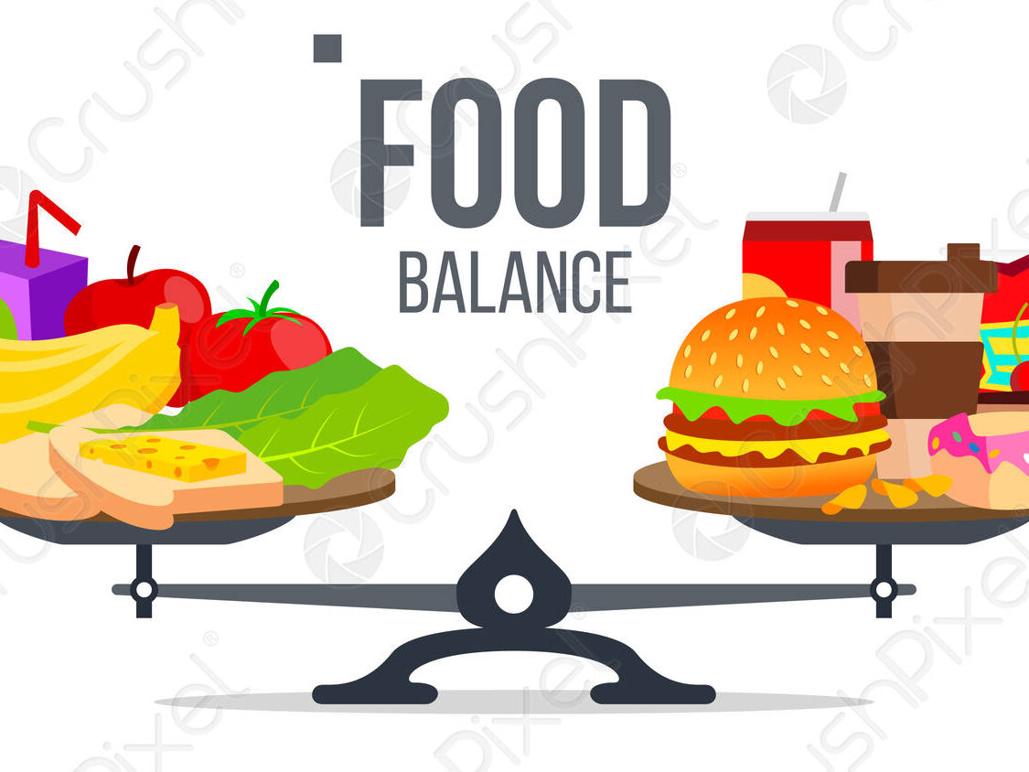 Balance Desire with Health : Junk Food Problem 15 balance healthy unhealthy food vector 3609116 edited