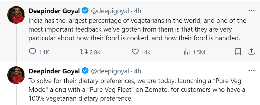 Navigating Controversy: Zomato's Pure Veg Mode and the Ethical Landscape of Food Delivery 2024 15 Zomato's Pure Veg Mode